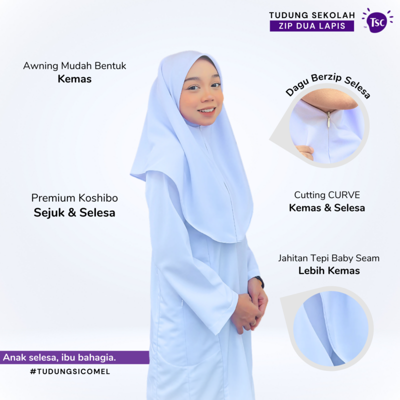 Tudung Sekolah Zip Dua Lapis - Image 3