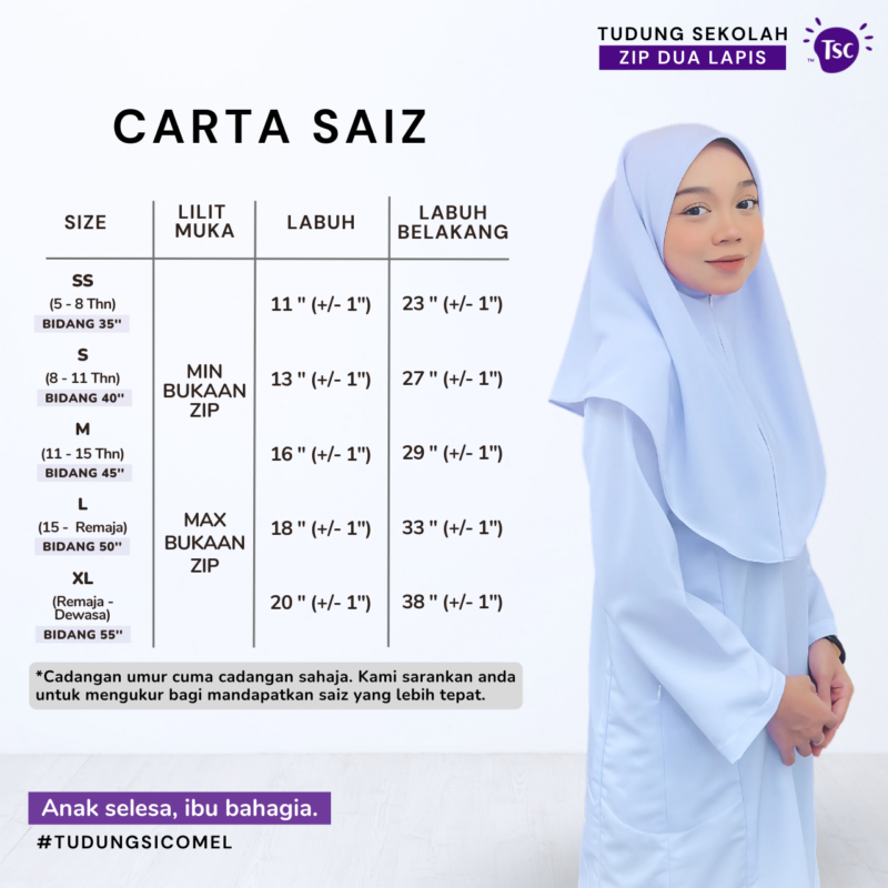 Tudung Sekolah Zip Dua Lapis - Image 5