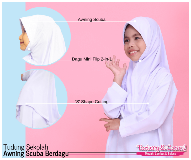 Tudung Sekolah Awning Scuba Berdagu (Defect) - Image 3