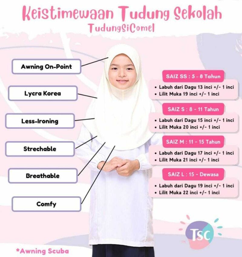 Tudung Sekolah Awning Scuba (Defect) - Image 4